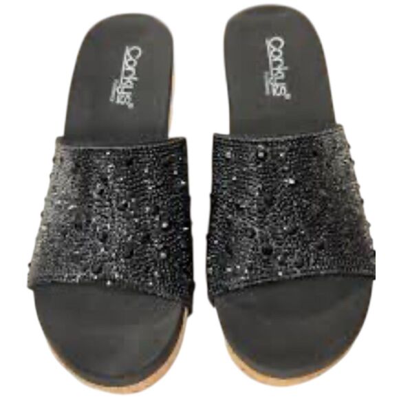 Corkys Sunlight Wedge Black Sz. 8 Sparkle Bedazzled Slip-On - Picture 1 of 11